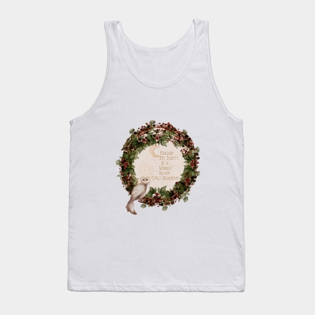 Emily Dickinson Quote on Mental Health in a Watercolor Blackberry Wreath with watercolor Barn Owl Tank Top by penandbea